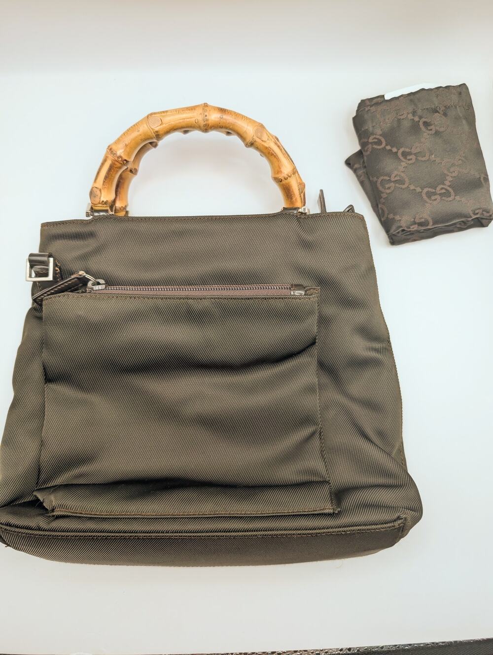 Auth Vintage Gucci Bamboo Handbag & Diamante Print Interior w/ Dust Bag